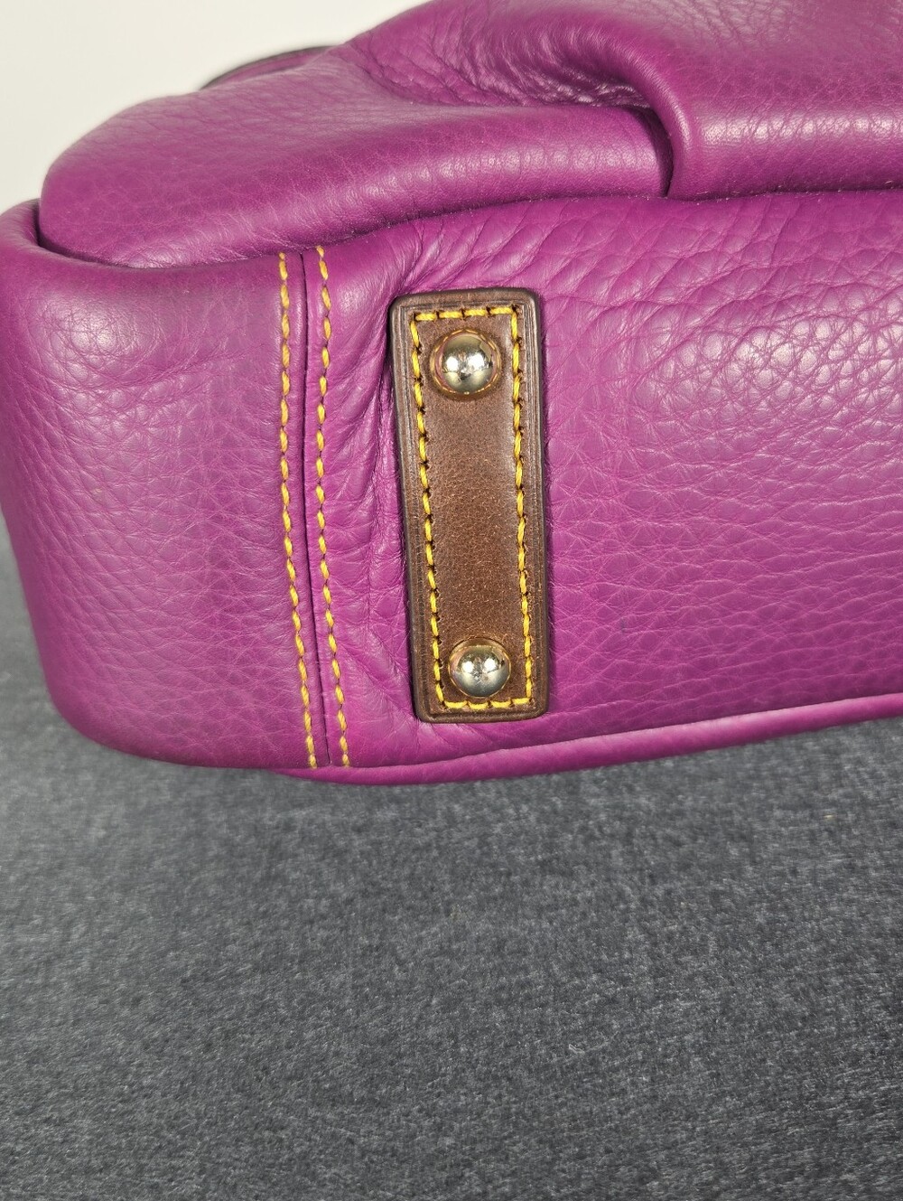Dooney & Bourke Samba Magenta Pebble Leather Satchel with Brown Trim - Picture 11 of 15